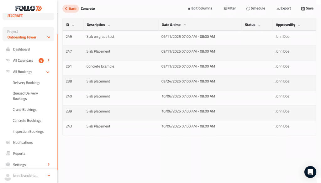 Concrete report Screen
