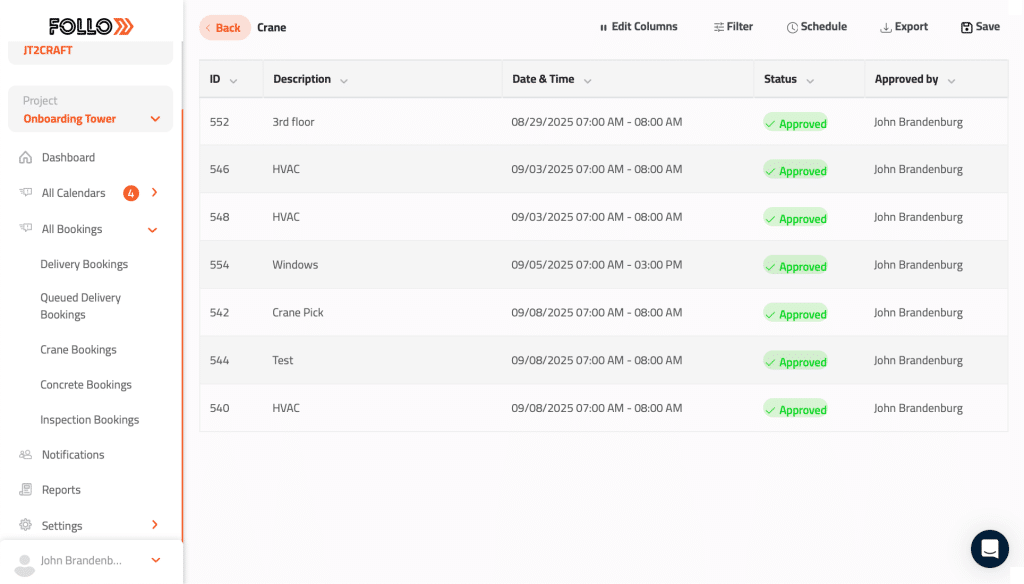 Crane Reports Screen